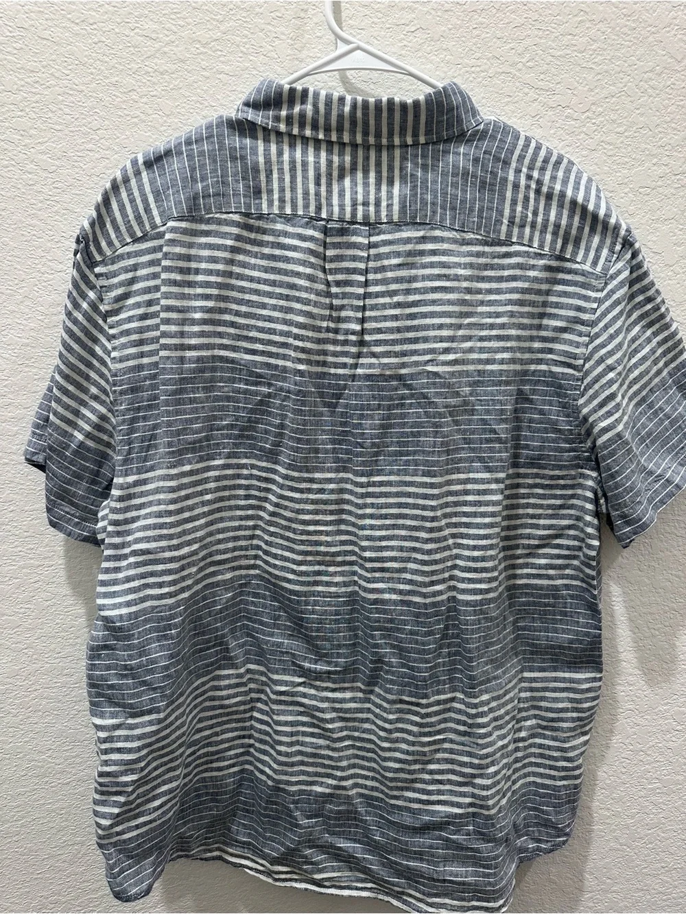 J. Crew Navy and White Striped Irish linen Short-Sleeve Button-Down‎ Shirt